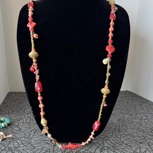 Chico's Red and Gold Beaded Necklace